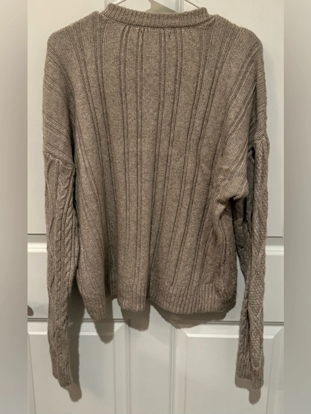 Love Ellie Taupe Cable Crewneck Sweater
